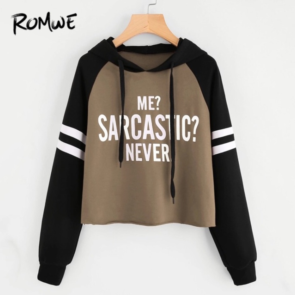 ROMWE Drawstring Colorblock Letter Varsity Striped